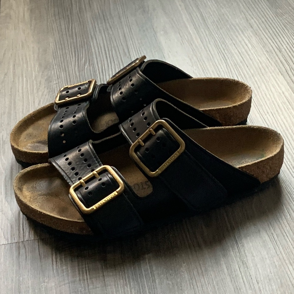 Birkenstock Arizona Bold Leather Two Straps in Black Sandals Size 39 - Picture 4 of 15